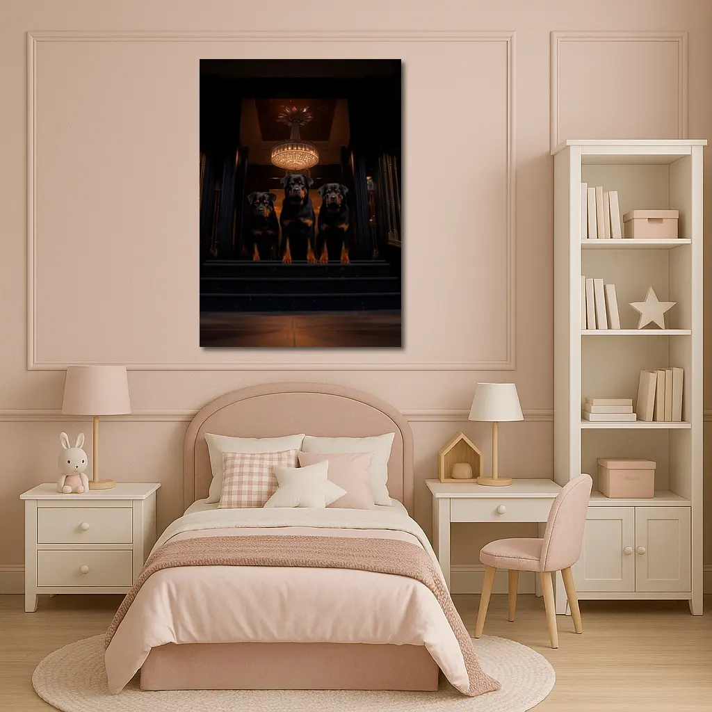 Three Rottweilers In Dark Luxury Interior – Wall Art