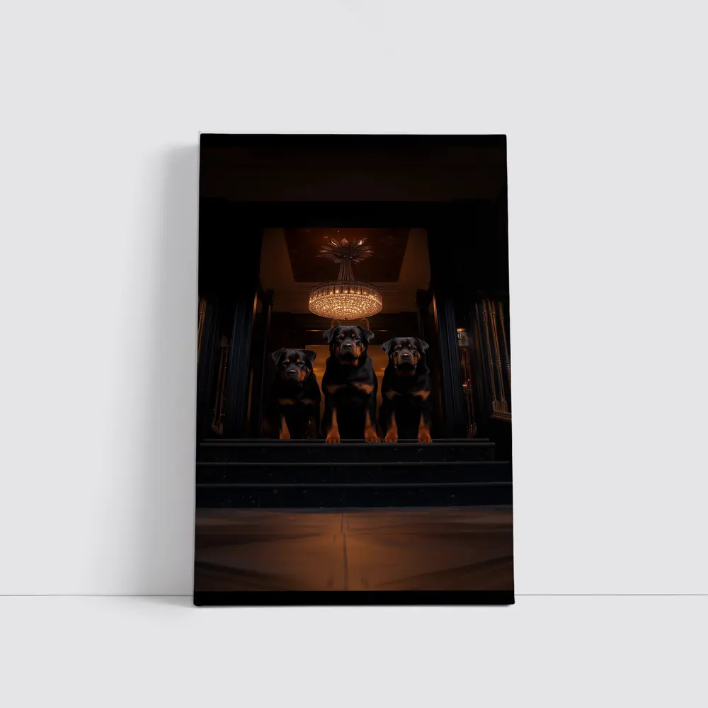 Three Rottweilers In Dark Luxury Interior – Wall Art