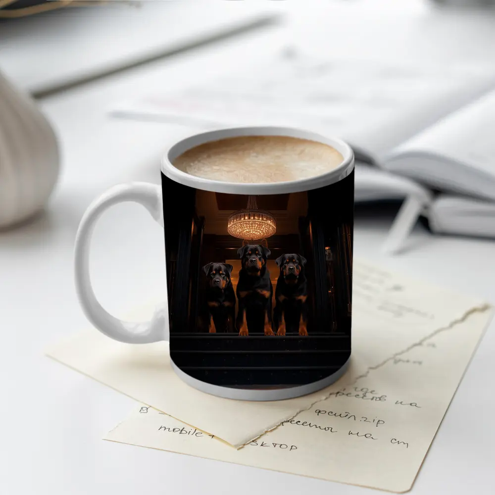 Three Rottweilers In Dark Luxury Interior – Mugs