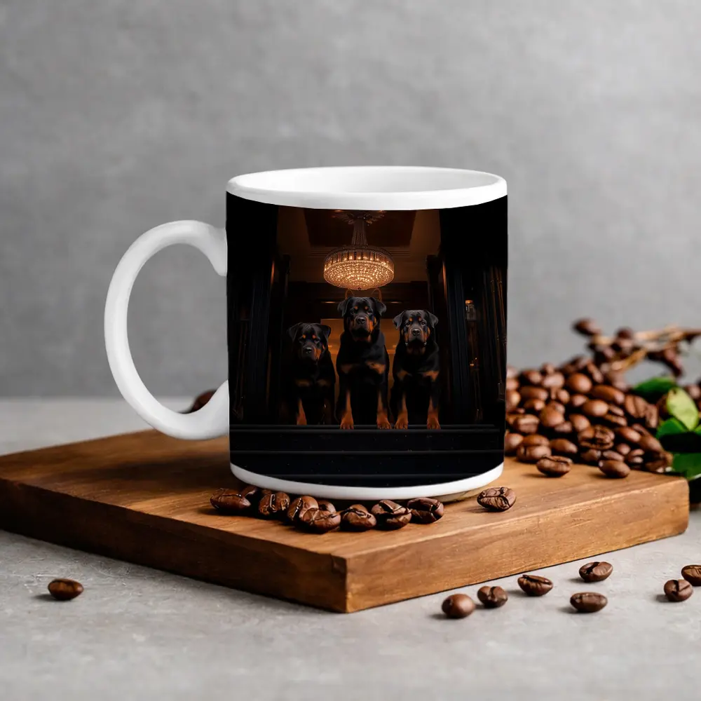 Three Rottweilers In Dark Luxury Interior – Mugs
