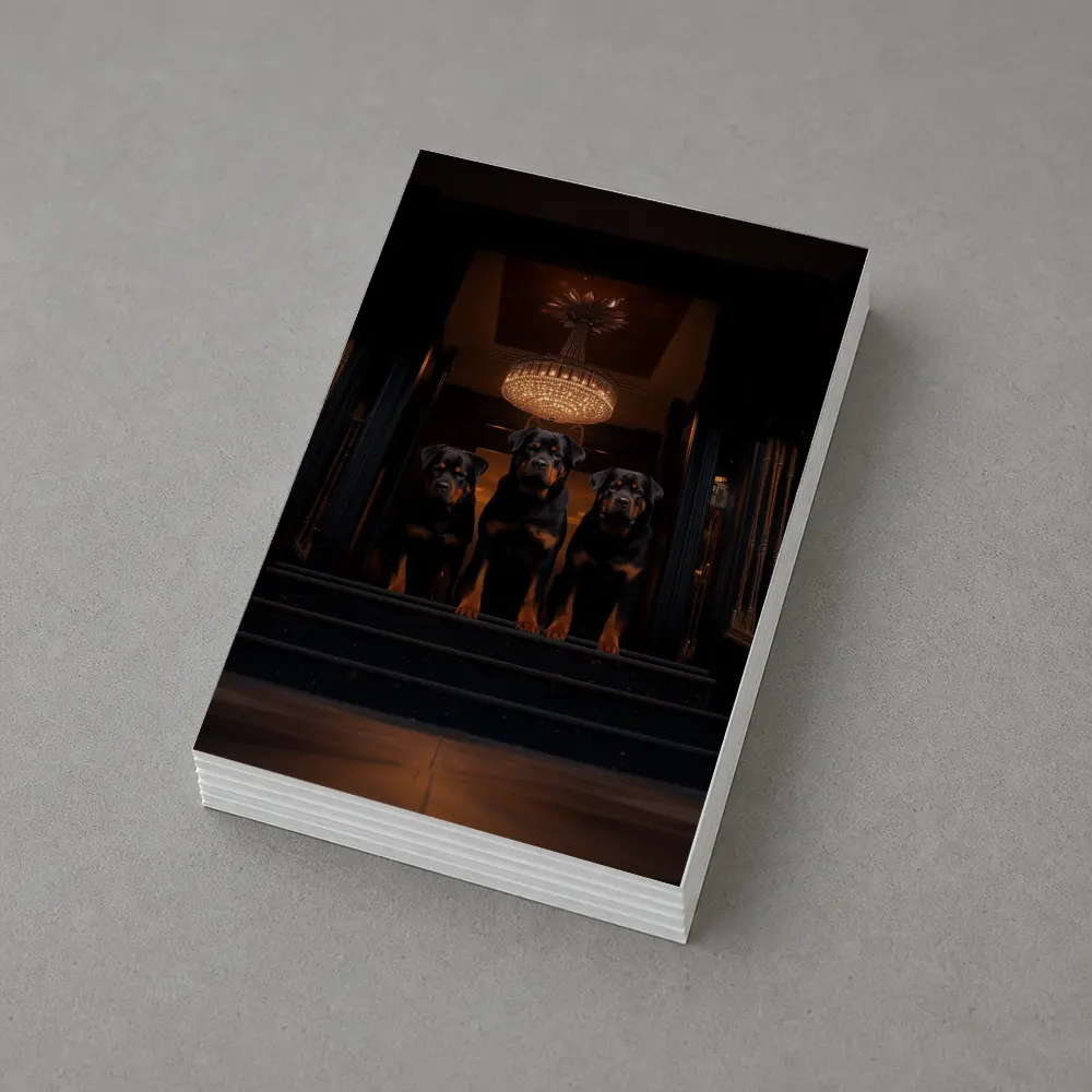 Three Rottweilers In Dark Luxury Interior – Postcards