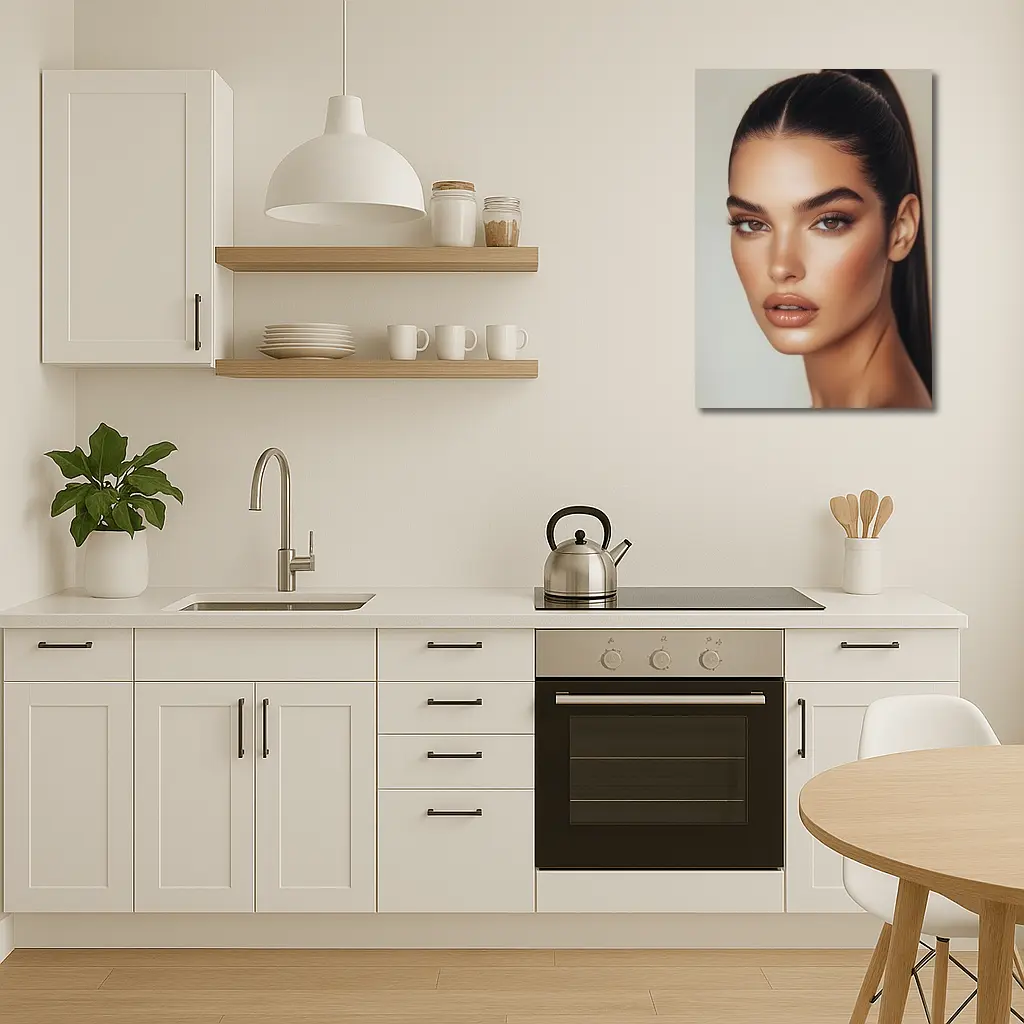 Beautiful Woman Portrait Neutral Beige Background – Wall Art