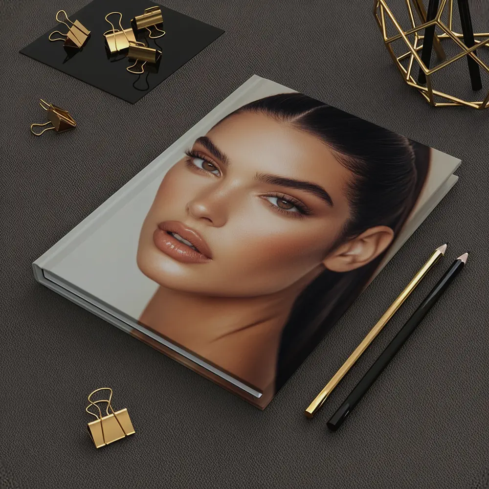 Beautiful Woman Portrait Neutral Beige Background – Notebooks