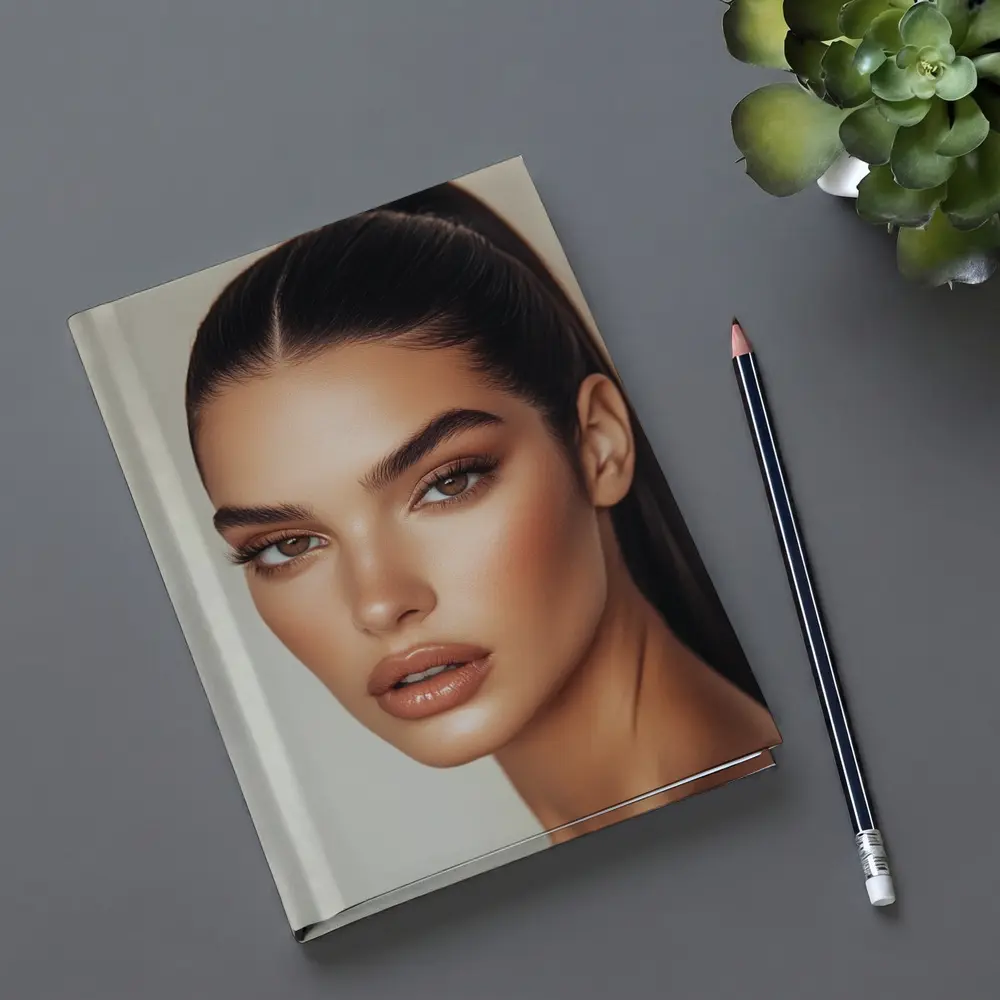 Beautiful Woman Portrait Neutral Beige Background – Notebooks