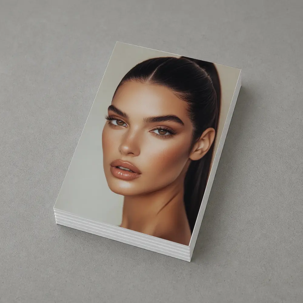 Beautiful Woman Portrait Neutral Beige Background – Postcards