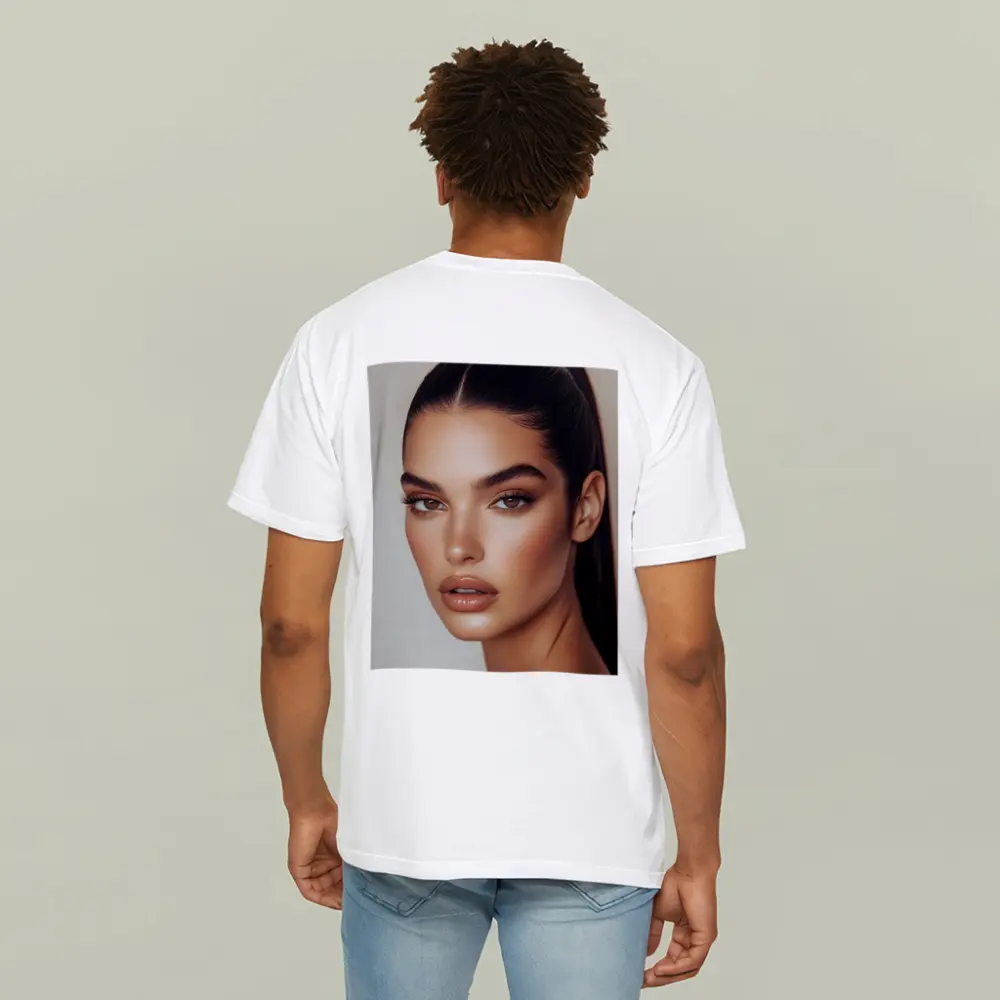 Beautiful Woman Portrait Neutral Beige Background – T-Shirts