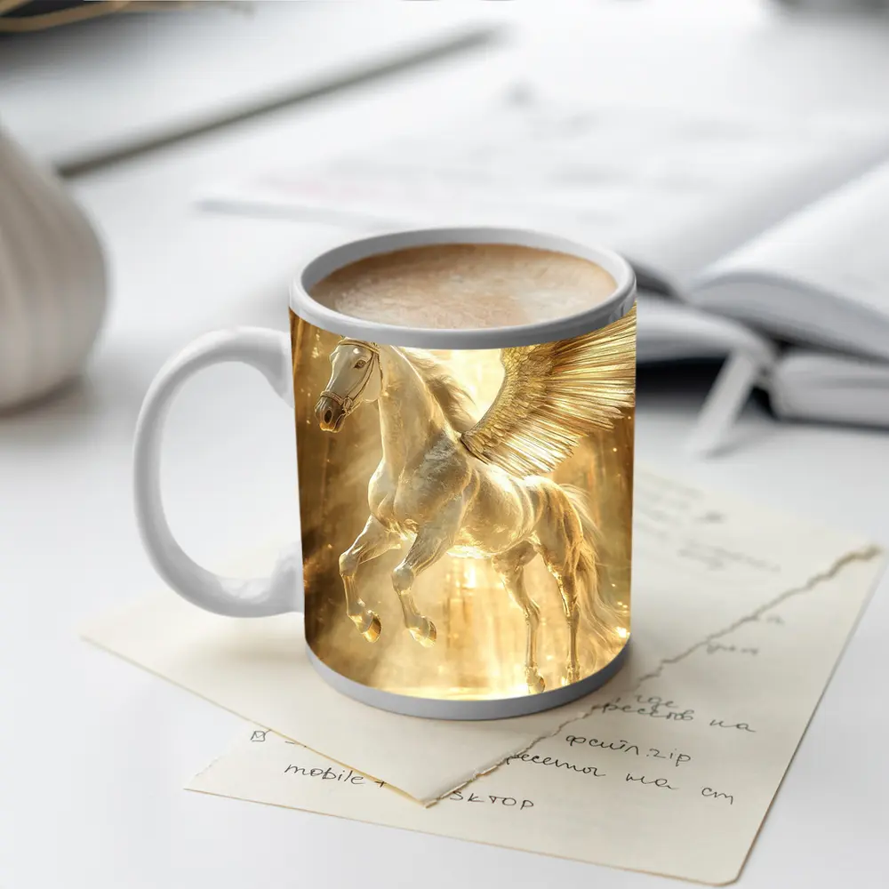 White Pegasus Golden Wings Glowing Light – Mugs