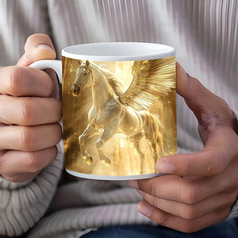 White Pegasus Golden Wings Glowing Light – Mugs