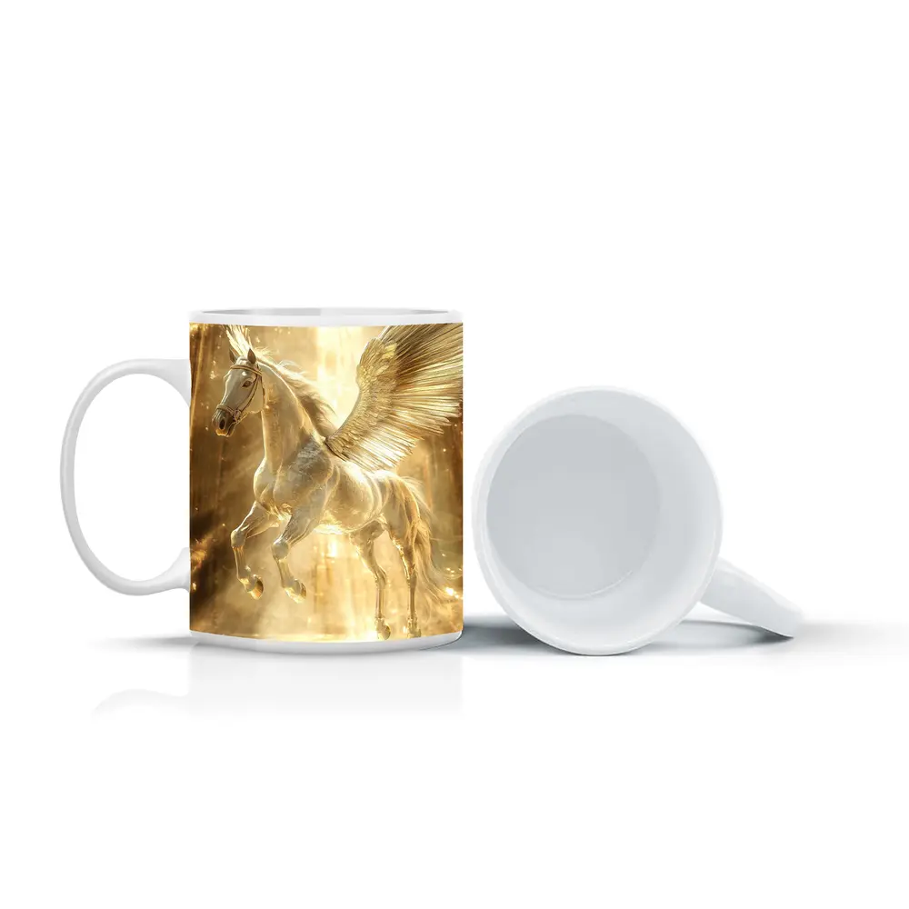 White Pegasus Golden Wings Glowing Light – Mugs