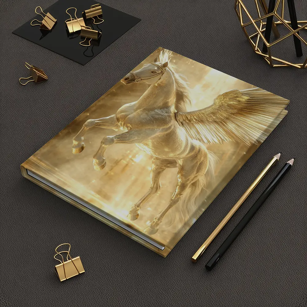 White Pegasus Golden Wings Glowing Light – Notebooks