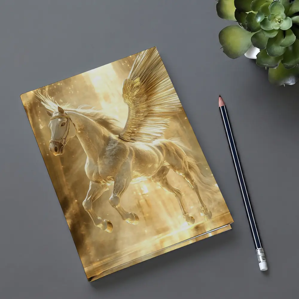 White Pegasus Golden Wings Glowing Light – Notebooks