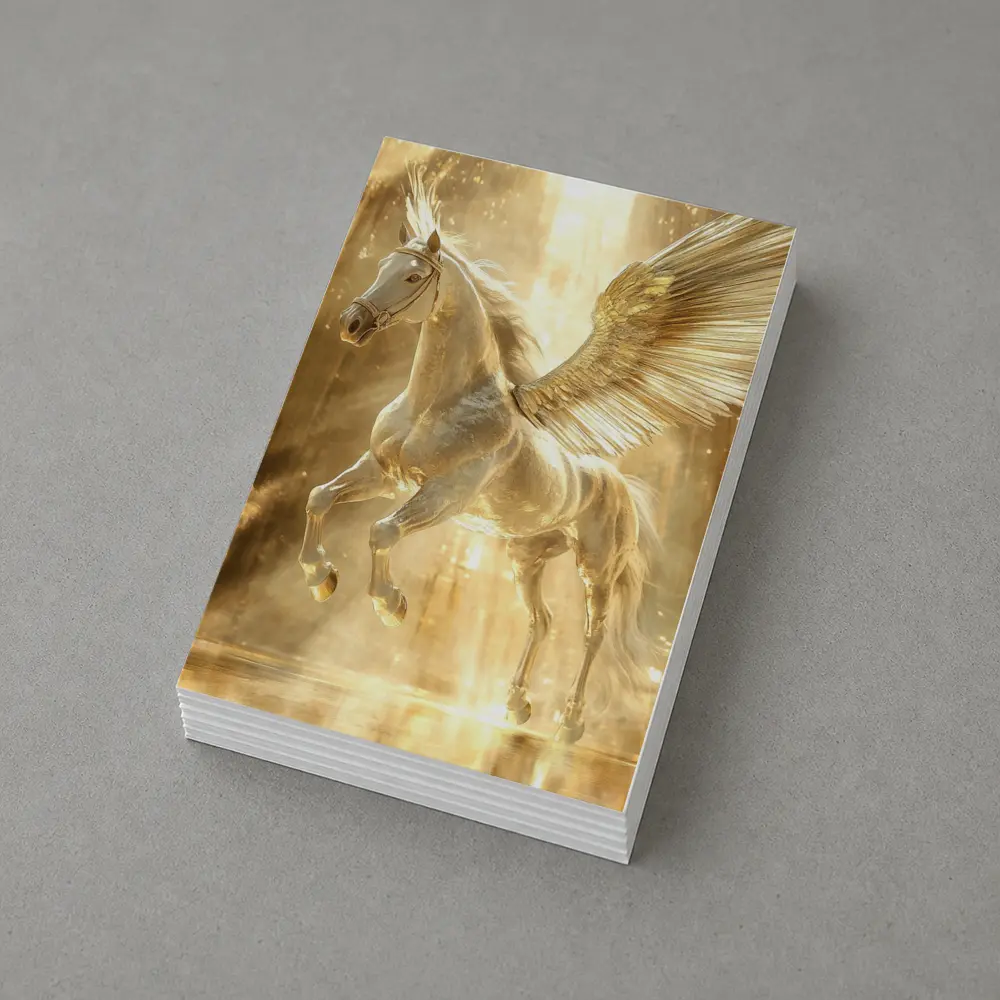 White Pegasus Golden Wings Glowing Light – Postcards