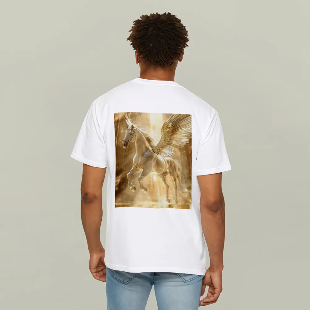 White Pegasus Golden Wings Glowing Light – T-Shirts
