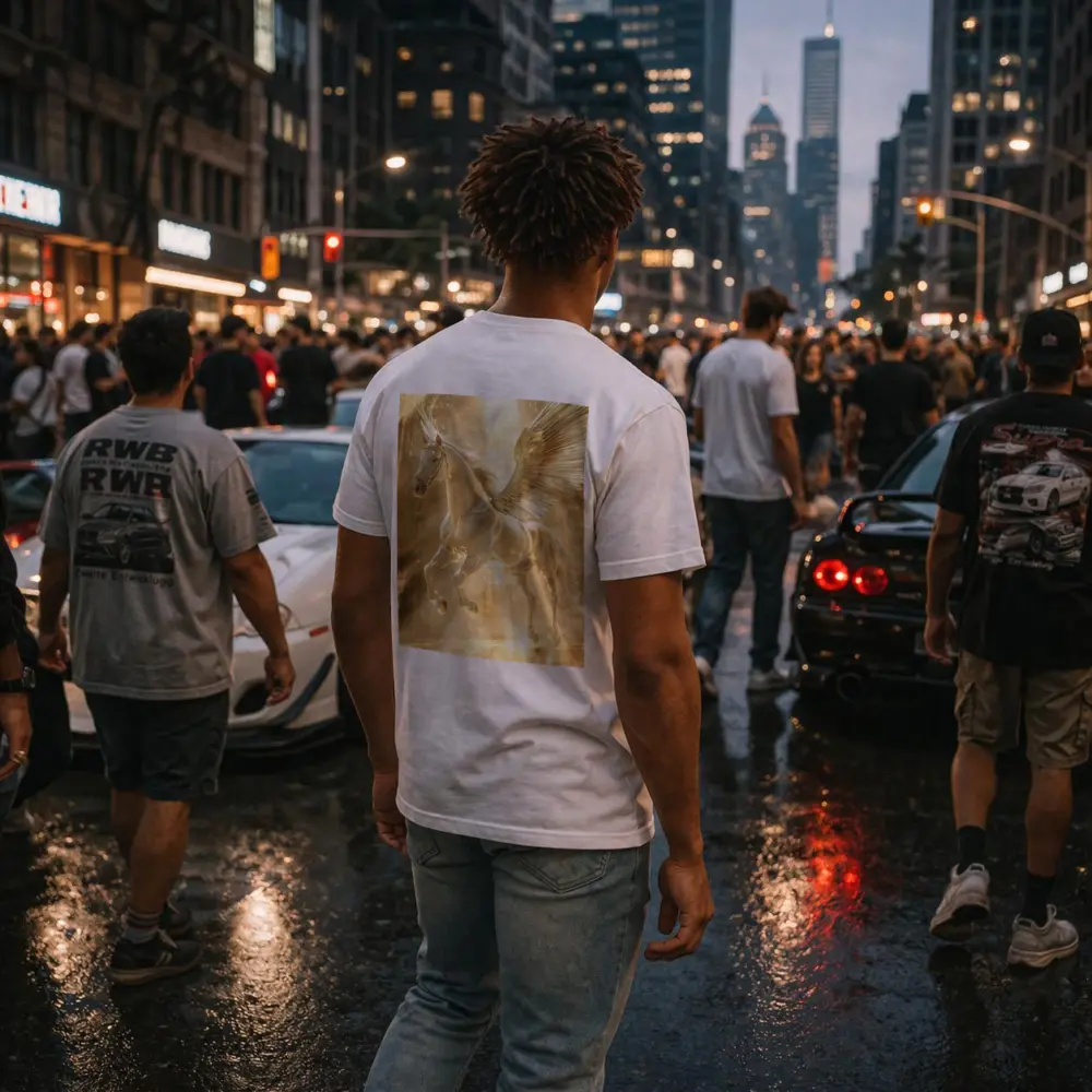 White Pegasus Golden Wings Glowing Light – T-Shirts