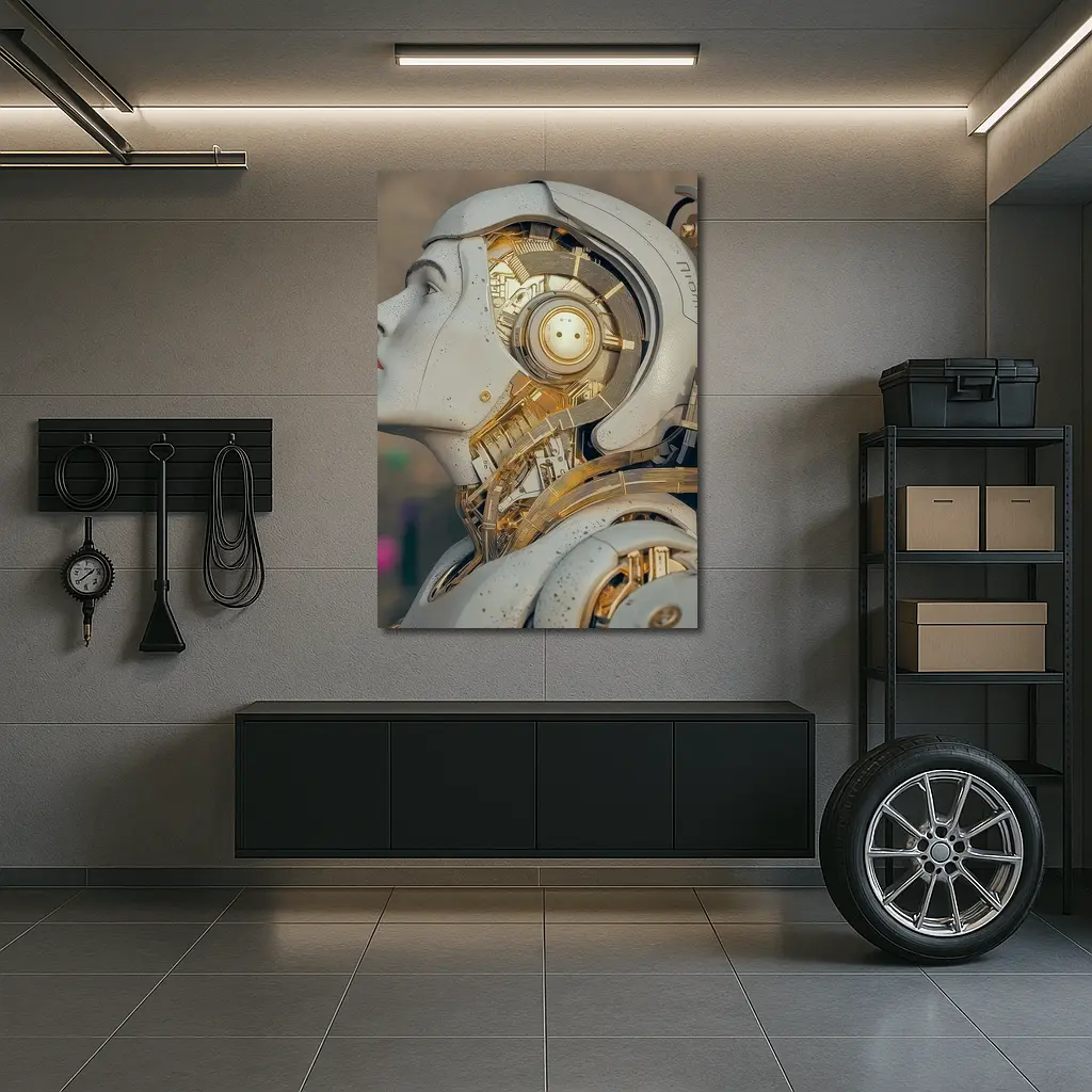 Gold Mechanical Robot Woman Profile Art – Wall Art