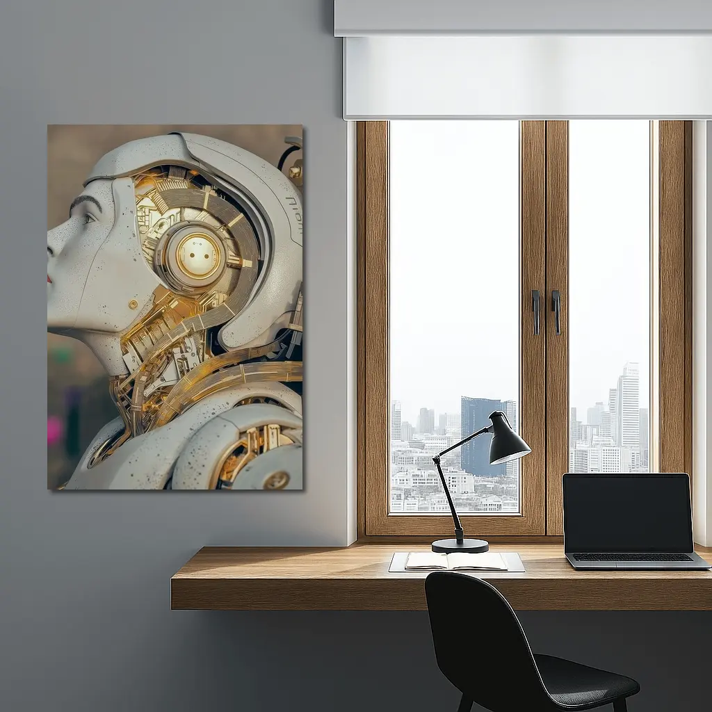 Gold Mechanical Robot Woman Profile Art – Wall Art