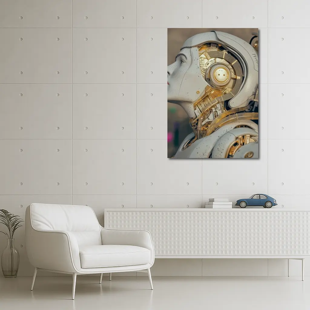 Gold Mechanical Robot Woman Profile Art – Wall Art