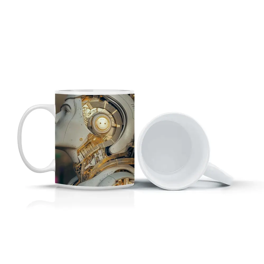 Gold Mechanical Robot Woman Profile Art – Mugs