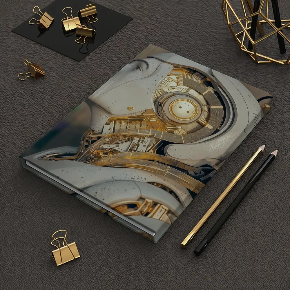 Gold Mechanical Robot Woman Profile Art – Notebooks