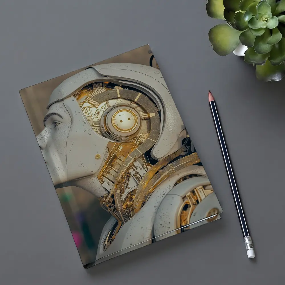 Gold Mechanical Robot Woman Profile Art – Notebooks