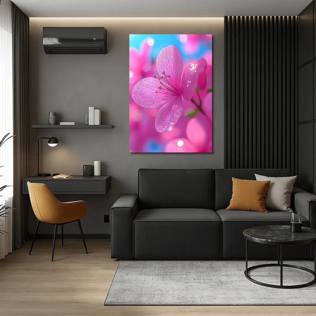 Pink Flower Blossoms Blue Sky Background – Wall Art