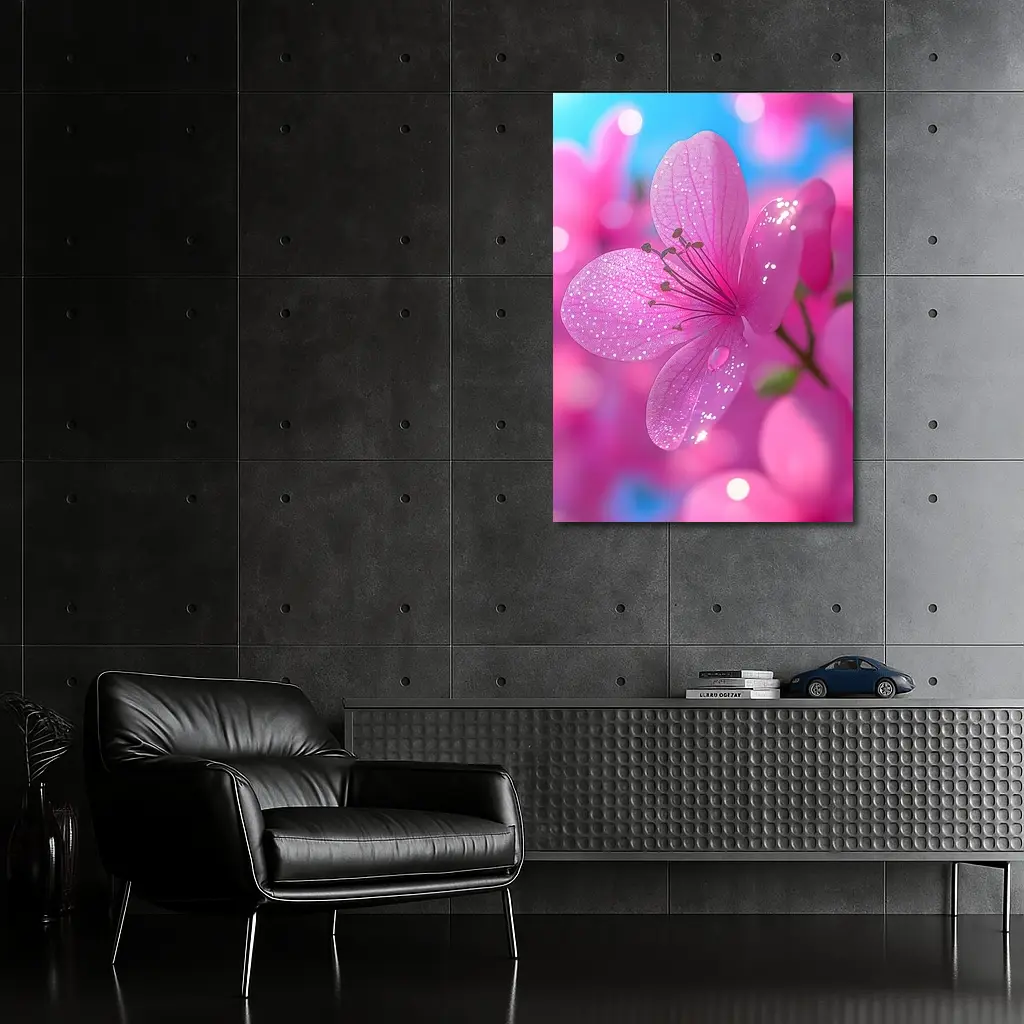 Pink Flower Blossoms Blue Sky Background – Wall Art