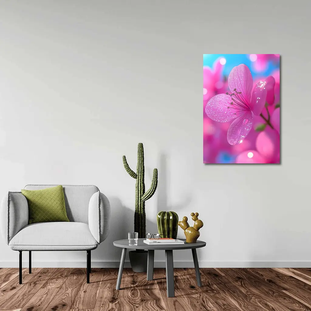 Pink Flower Blossoms Blue Sky Background – Wall Art