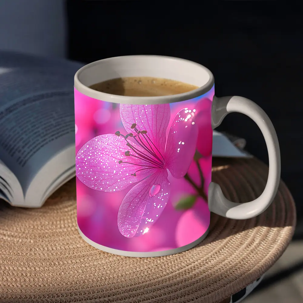 Pink Flower Blossoms Blue Sky Background – Mugs