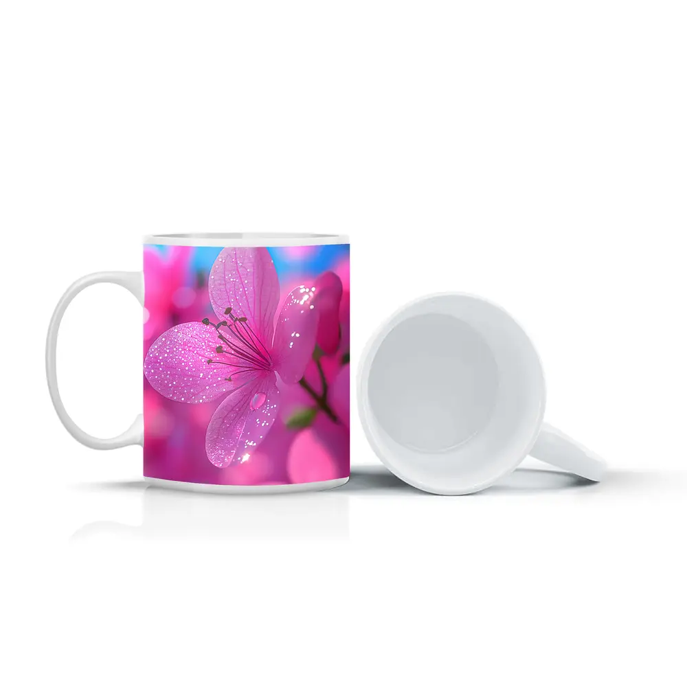 Pink Flower Blossoms Blue Sky Background – Mugs