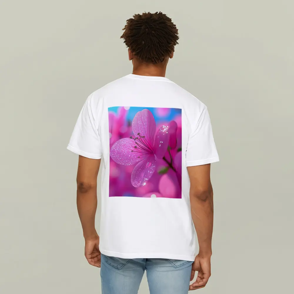 Pink Flower Blossoms Blue Sky Background – T-Shirts