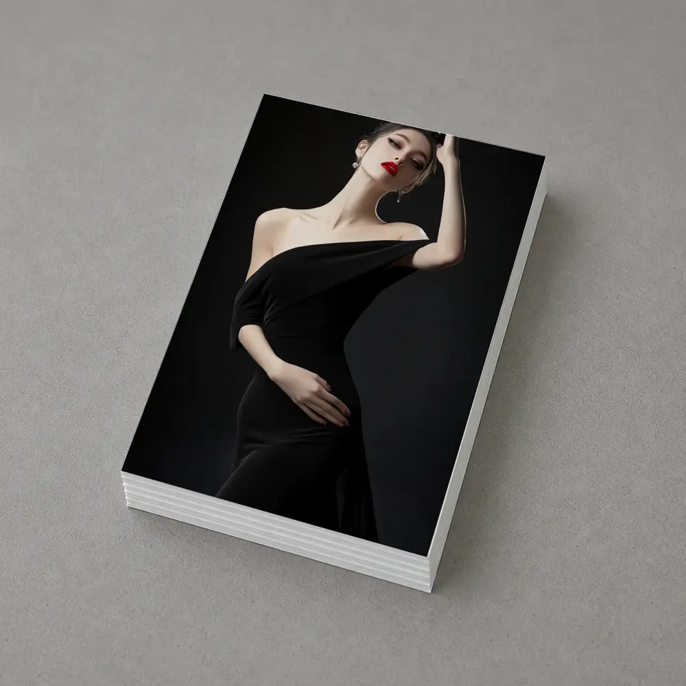 Elegant Woman Black Dress Dark Background – Postcards