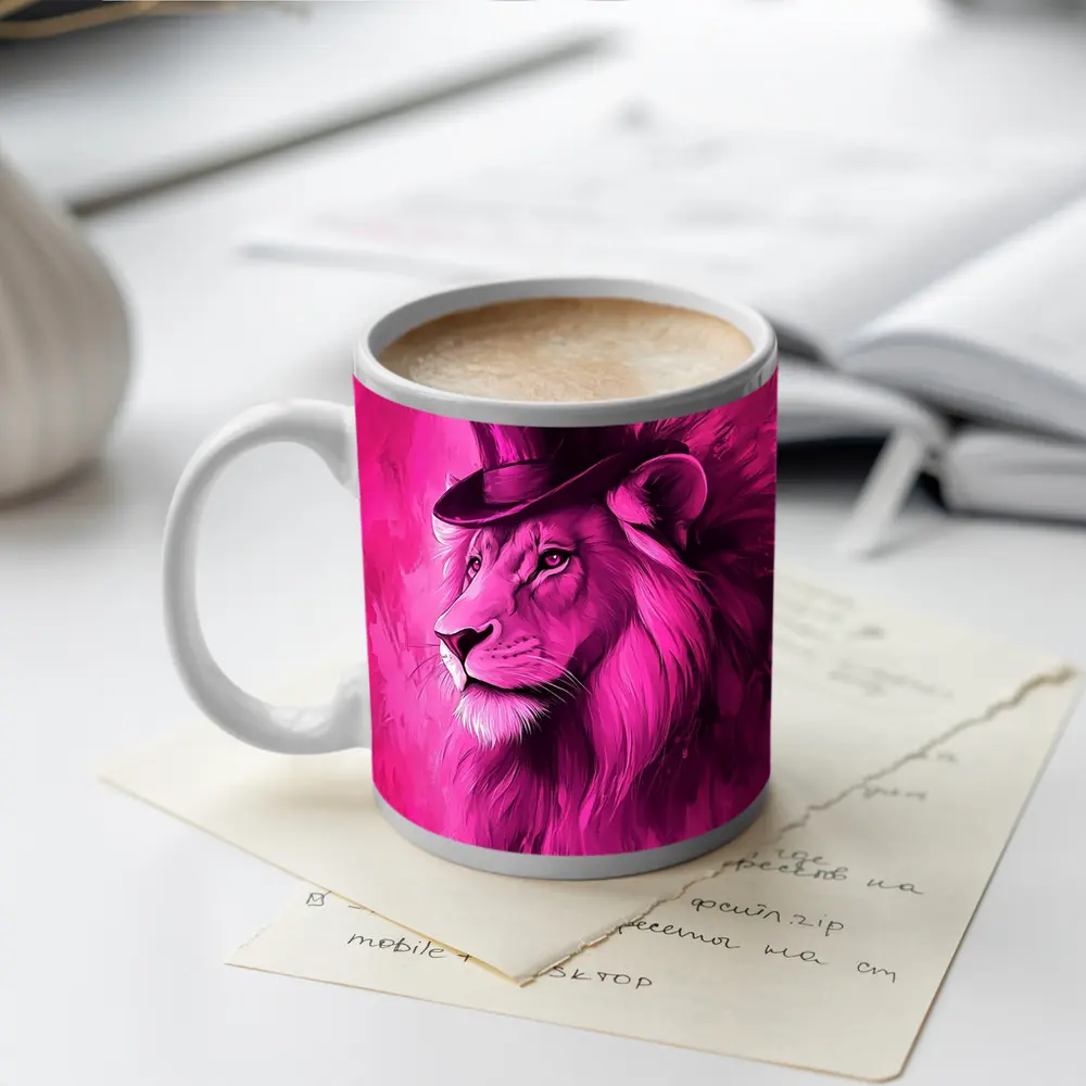 Pink Lion Top Hat Magenta Art – Mugs