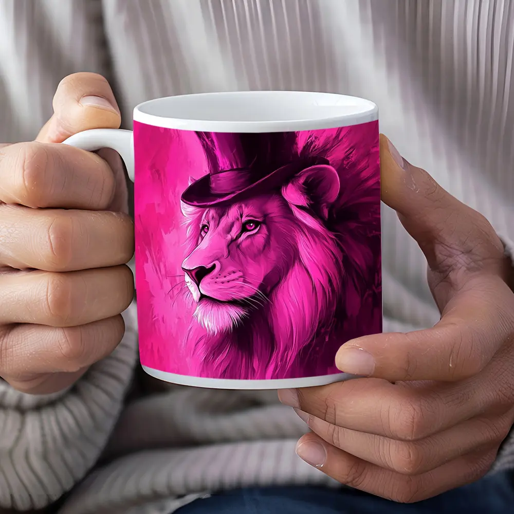 Pink Lion Top Hat Magenta Art – Mugs