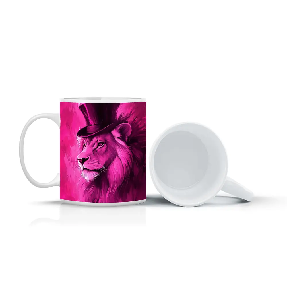 Pink Lion Top Hat Magenta Art – Mugs