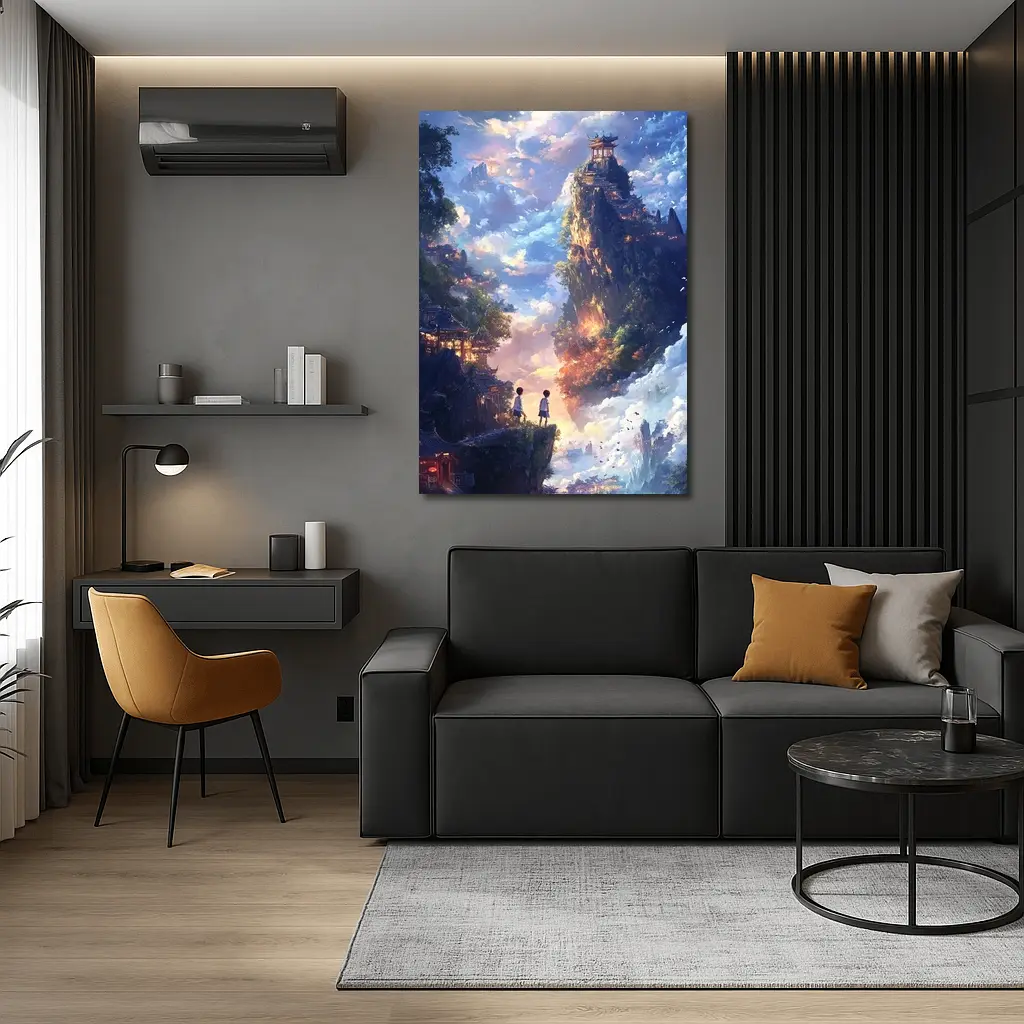 Anime Children Floating Mountain Sky Fantasy – Wall Art