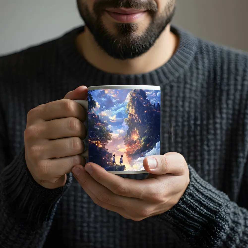 Anime Children Floating Mountain Sky Fantasy – Mugs