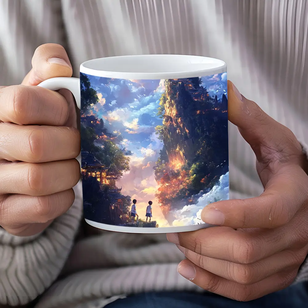 Anime Children Floating Mountain Sky Fantasy – Mugs