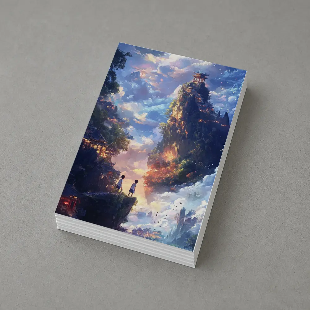 Anime Children Floating Mountain Sky Fantasy – Postcards