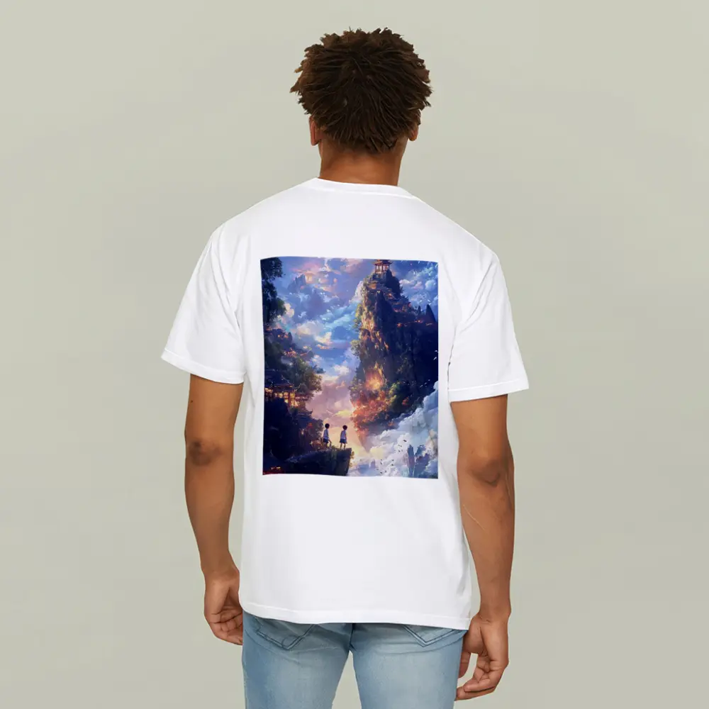 Anime Children Floating Mountain Sky Fantasy – T-Shirts