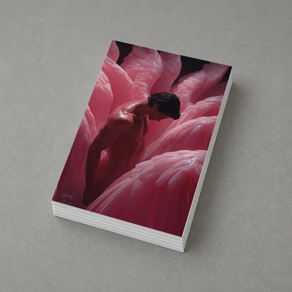 Nude Man Among Pink Flamingo Wings – Postcards