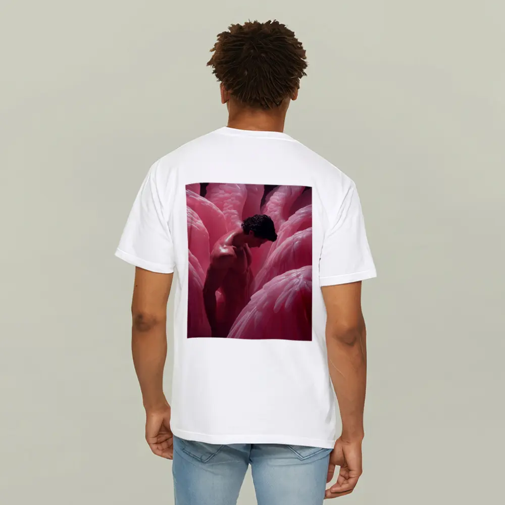 Nude Man Among Pink Flamingo Wings – T-Shirts