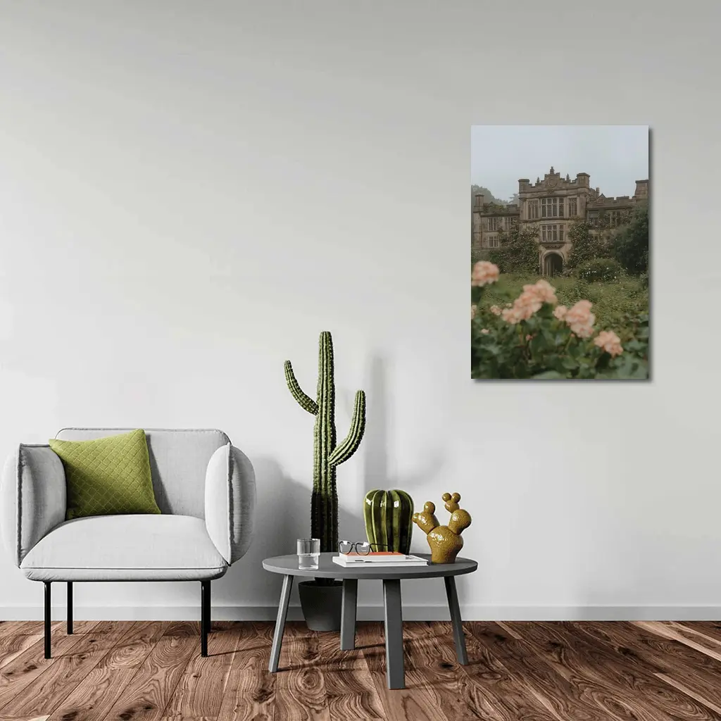 English Manor House Overgrown Rose Garden Fog – Wall Art