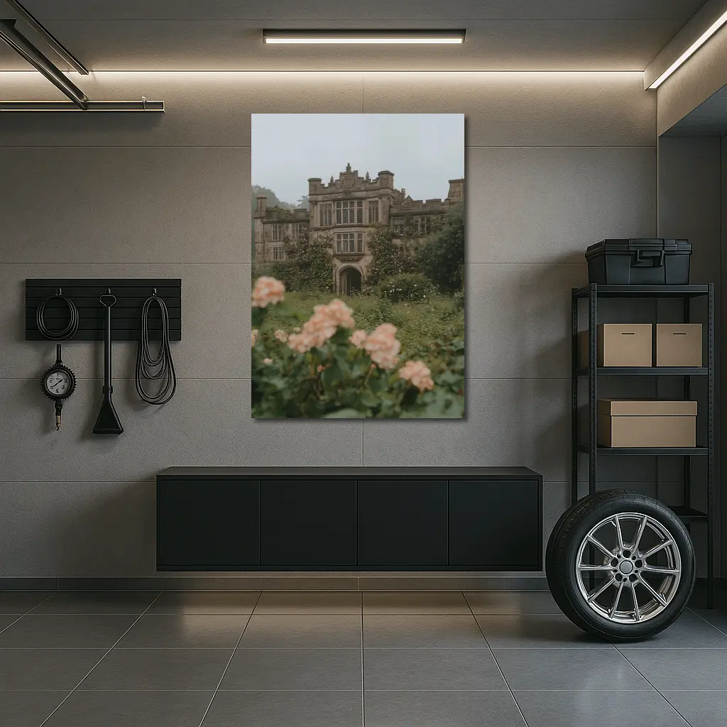 English Manor House Overgrown Rose Garden Fog – Wall Art