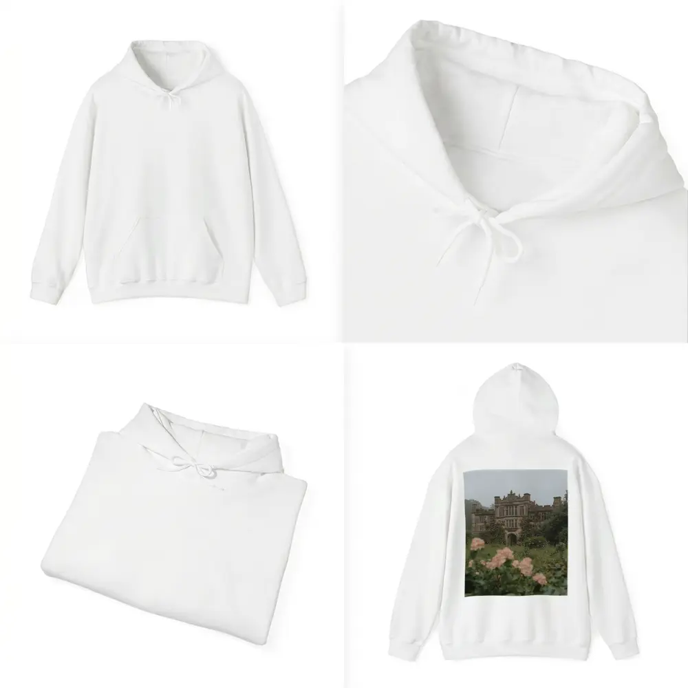 English Manor House Overgrown Rose Garden Fog – Hoodies