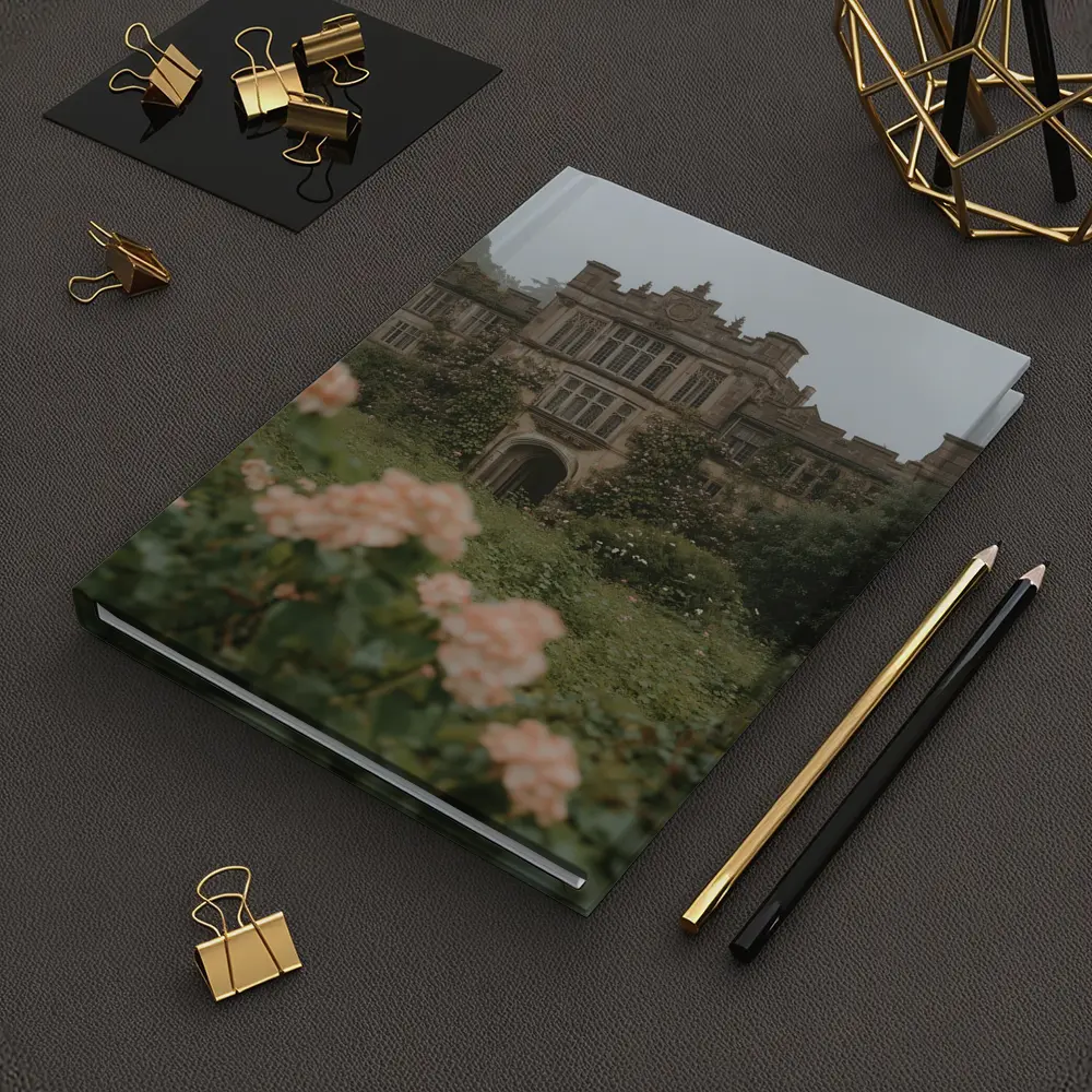 English Manor House Overgrown Rose Garden Fog – Notebooks