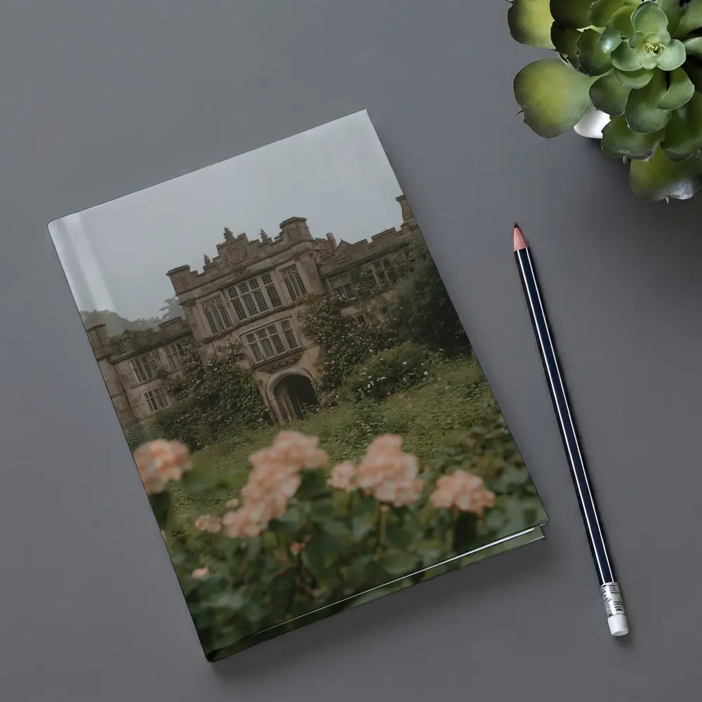 English Manor House Overgrown Rose Garden Fog – Notebooks