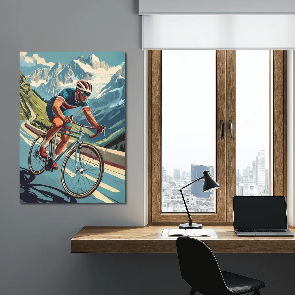 Road Cyclist Racing Through Alpine Mountain Pass – Wall Art