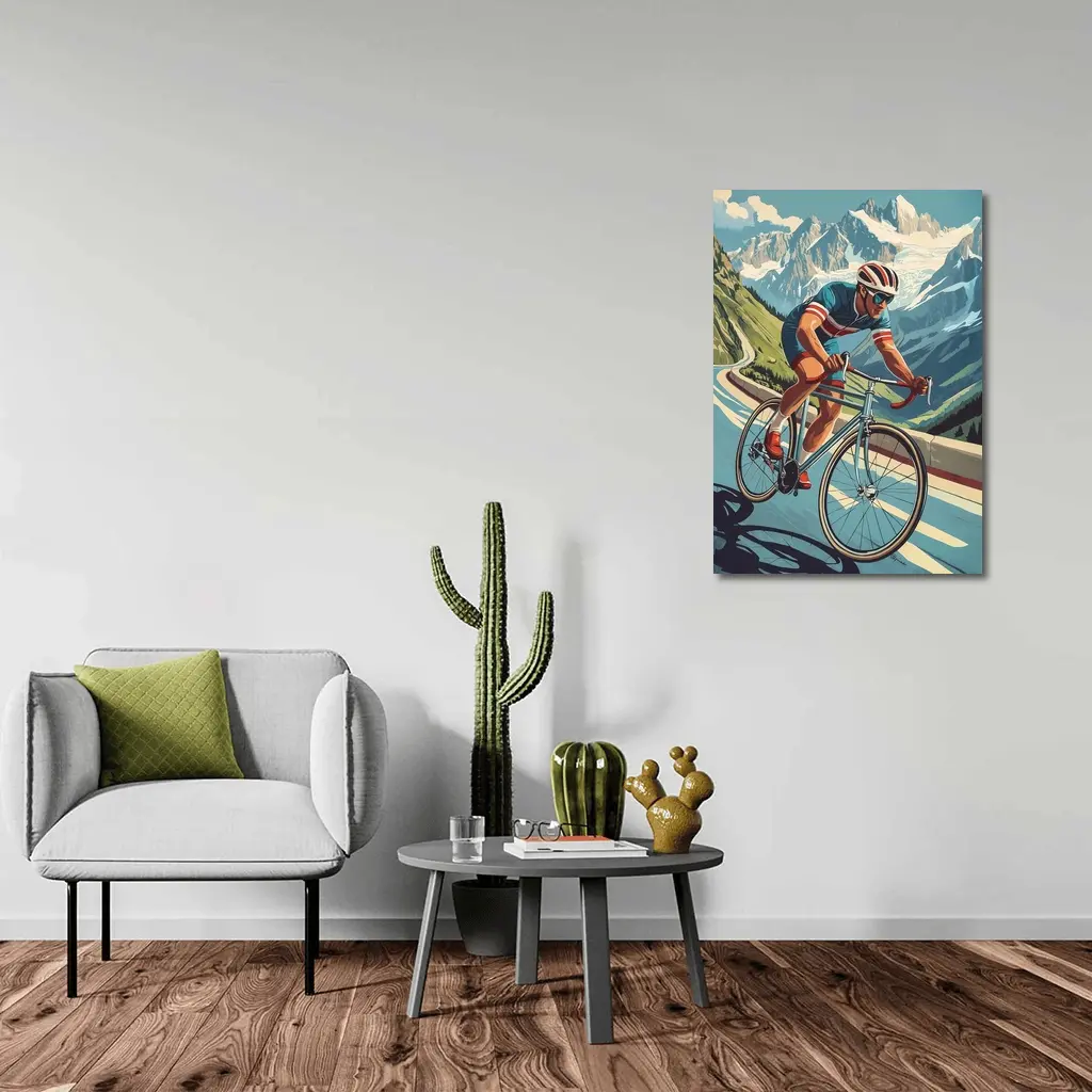 Road Cyclist Racing Through Alpine Mountain Pass – Wall Art