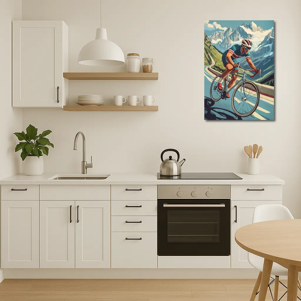 Road Cyclist Racing Through Alpine Mountain Pass – Wall Art