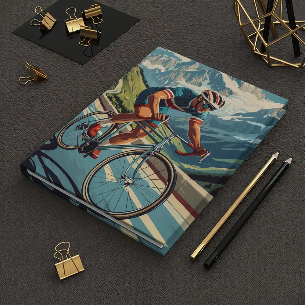 Road Cyclist Racing Through Alpine Mountain Pass – Notebooks